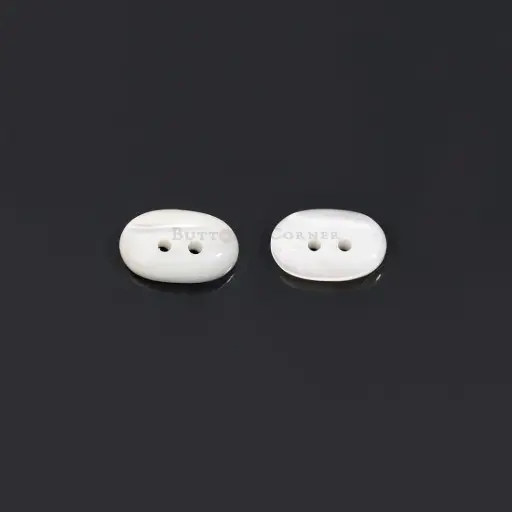 [912203 WHITE] Elliptical-Shaped Two-Hole Japanese Shell Button