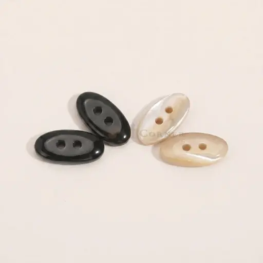 Pearlized Finish Oval-Shaped Two-Hole Japanese Shell Button 