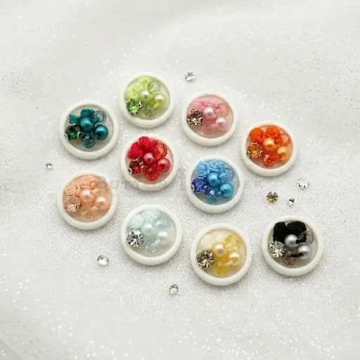 Decorative Fancy Button with Bead Cluster Insert
