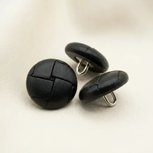 [WB216 BLACK] Hemline Leather Style Wooden Shank Button
