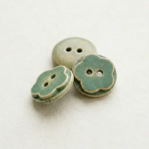 [WB218] Flower-Embossed Round 2 Hole Wooden Button