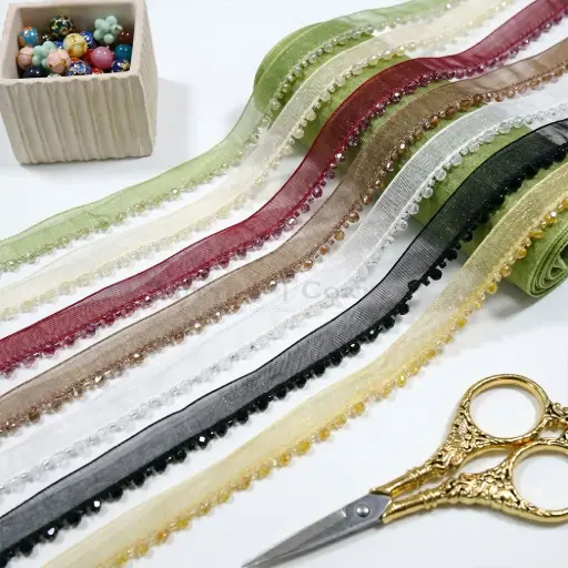 Exclusive Shiny Glass Beads & Crystals Edge Lace