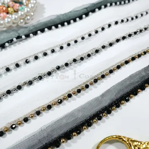Exclusive Shiny Crystals & Pearl Edge Lace
