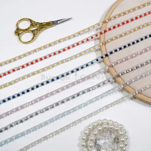 Exclusive Shiny Crystals & Pearl Edge Lace
