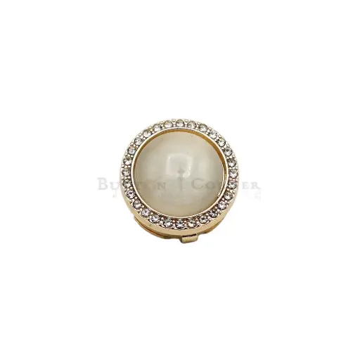 [M6039 GOLD] Decorative Rhinestone Rim With Natural Cat-Eye Pearl, Fancy Cover Button