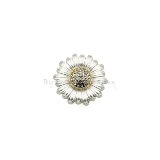 [M6022 SILVERY MATT] Crystal-Centered Sunflower Design Fancy Cover Button