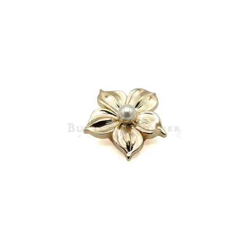 [M6032 GOLD] Grooved Gold Petal Floral With Centre Pearl Fancy Cover Button