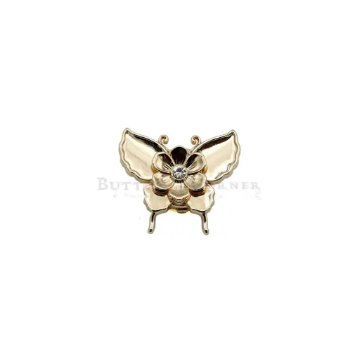 [M6026 GOLD] Butterfly Design Fancy Cover Button With Centre Flower & Rhinestone Accent
