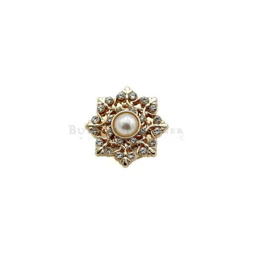 [M6060 GOLD] Snow-Flake Design Crystal And Pearl Fancy Cover Button