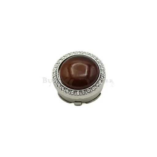 [M6039 NONT WHITE] Decorative Rhinestone Rim With Tiger-Eye Pearl, Fancy Cover Button