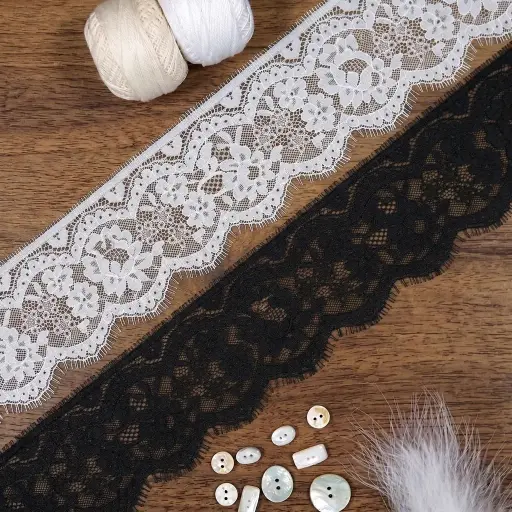 Floral Scalloped Chantilly Lace with Double Eyelash Fringe