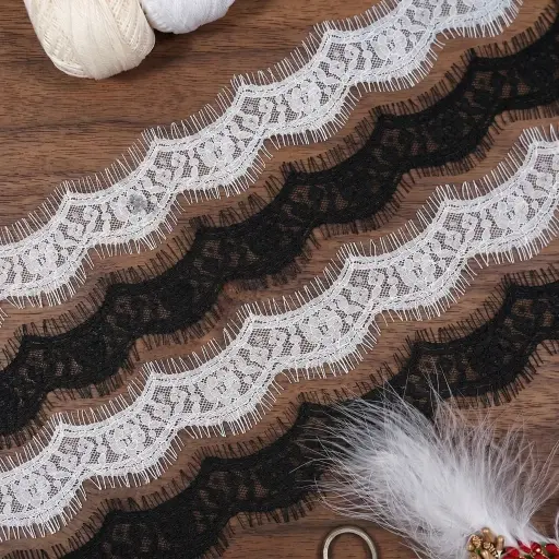 Floral Scalloped Chantilly Lace with Double Eyelash Fringe