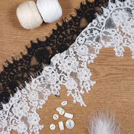 Delicate, Floral Chantilly Lace with Eyelash Fringe Edge