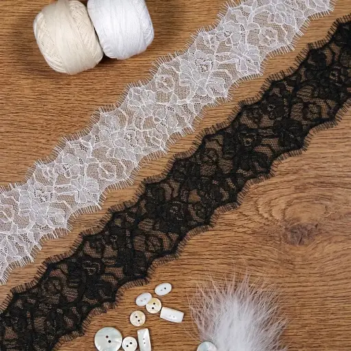 Floral Scalloped Chantilly Lace with Double Eyelash Fringe