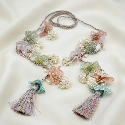 [23005 MULTI] Multi Colour Thread Flower Design Sequence & Pearl Tassel Cord