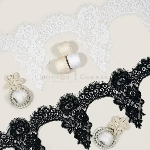 Delicate, French Style Floral Chantilly Lace with Eyelash Edge