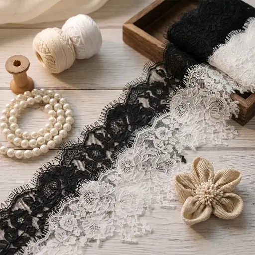 Vintage Rose Chantilly Eyelash Lace For Wedding Gowns, Lingerie, Crafts