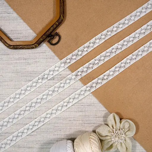 [CRL429 OFF WHITE SILVER] Double Side Border Metallic Yarn Crochet Lace
