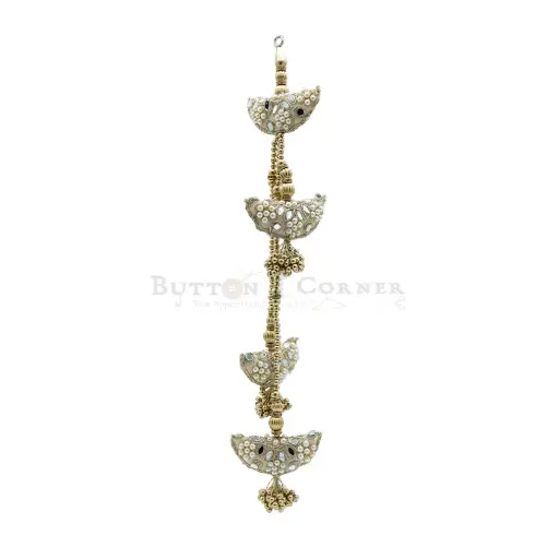 [TSL175 WHITE GOLD] Decorative Pearl Mirror Phanki Tassel