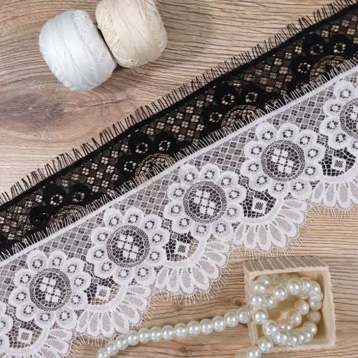 Sunflower Floral Chantilly Lace with Double Eyelash Fringe