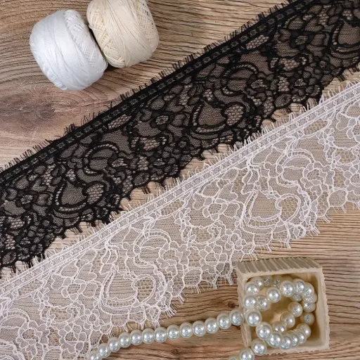 Vintage Floral & Paisley Border Chantilly Lace with Double Eyelash Fringe