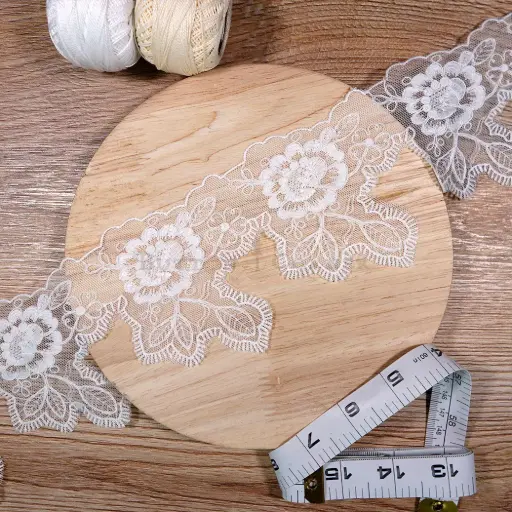 [HX36576A WHITE] Artisan Floral Design Embroidery Net Lace