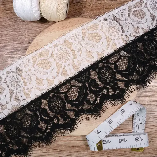 Floral French Chantilly Lace with Eyelash Fringe Edge