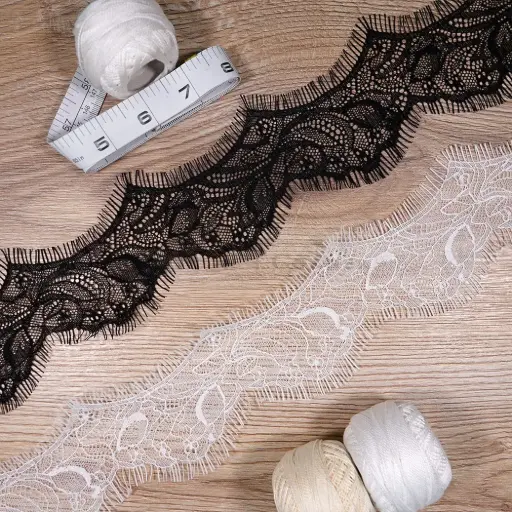 Floral Scalloped Chantilly Lace with Double Eyelash Fringe