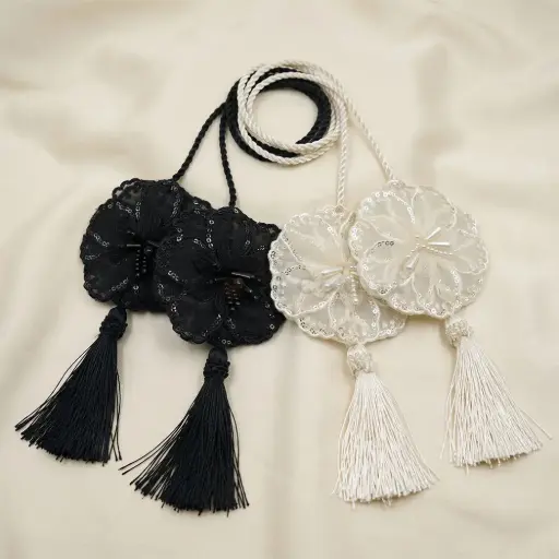 Organza 3D Flower Tassel Cord with Sequence Border & Centre Embellishment