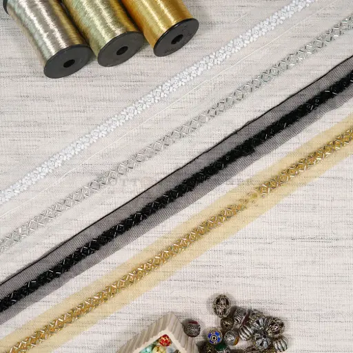 Glass Beads Pattern Fancy Lace with Net Edges
