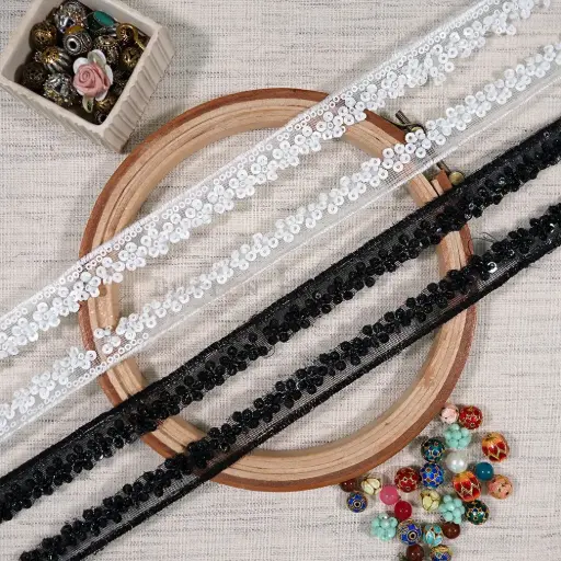 Floral Pattern Decorative Sequence, Glass Beads Fancy Lace