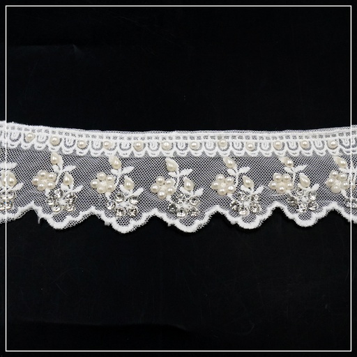 [AF19032-WHITE] One Side Border Fancy Net Lace