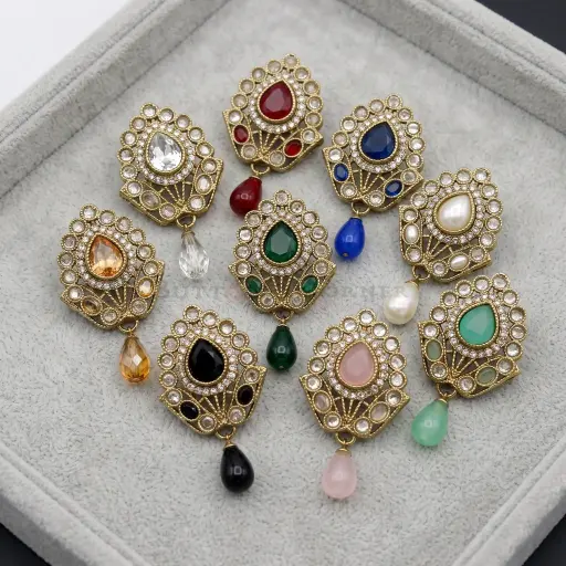 Victorian Style Filigree Design Meenakaar Button with Rhinestone