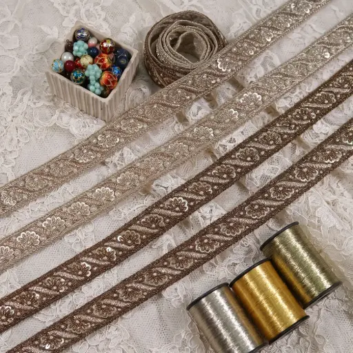 Geometric Design With Sequence Accent, Fancy Metallic Yarn Lace