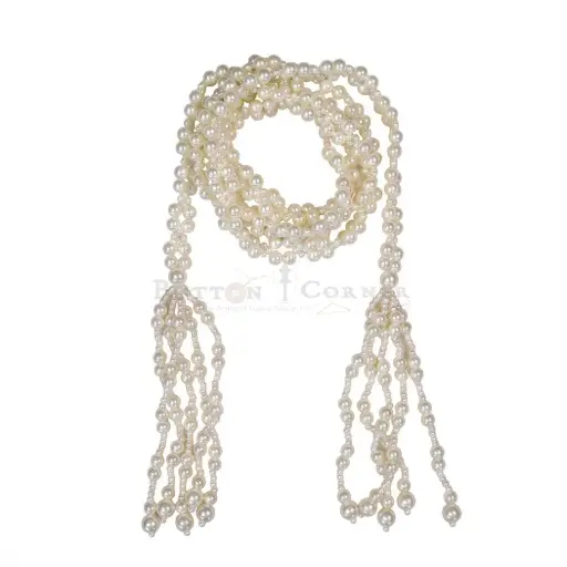 [FA786 PEARLY WHITE] White Pearl Cluster Traditional Waist Belt with Decorative Tassel