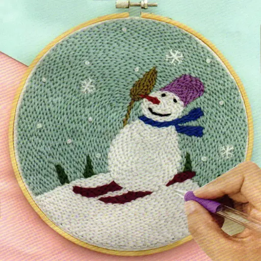 [C1047] Skatting Snowman Embroidery Punch Needle DIY Kit