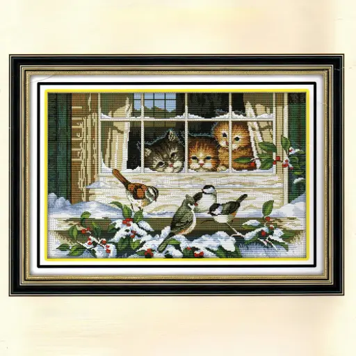 [MD-61352/G1008] Winter Cats & Birds Cross Stitch Kit