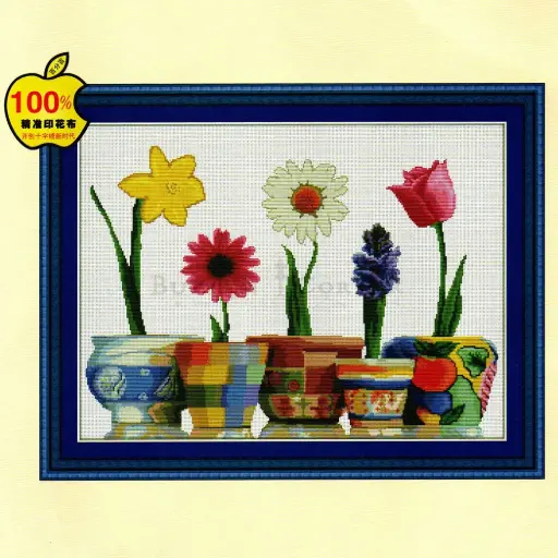 [MD-60816/G0895] Colourful Potted Flowers Cross Stitch Kit