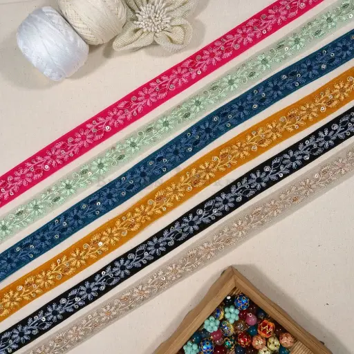 Floral Pattern Embroidery Thread Sequence Lace