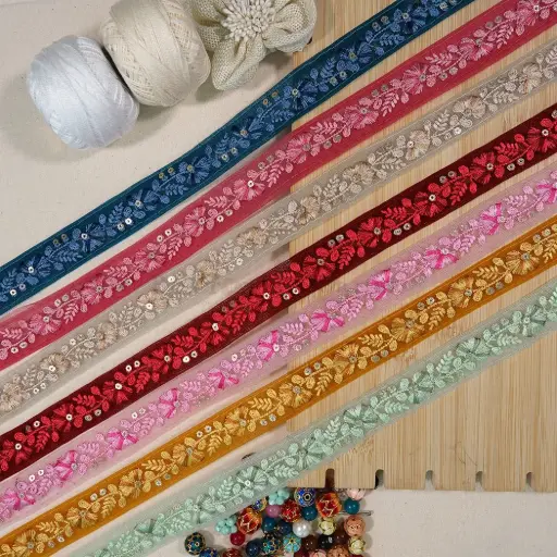 Floral Pattern Embroidery Thread Sequence Lace