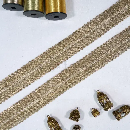 [GOTL827 GOLD] Geometric Pattern Fancy Metallic Yarn Gota Lace
