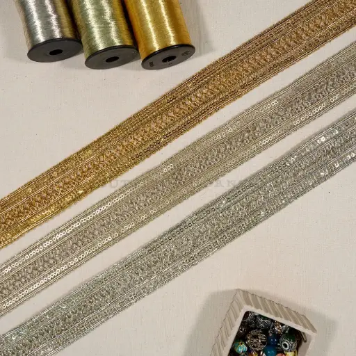 Fancy Metallic Yarn & Sequence Gota Lace