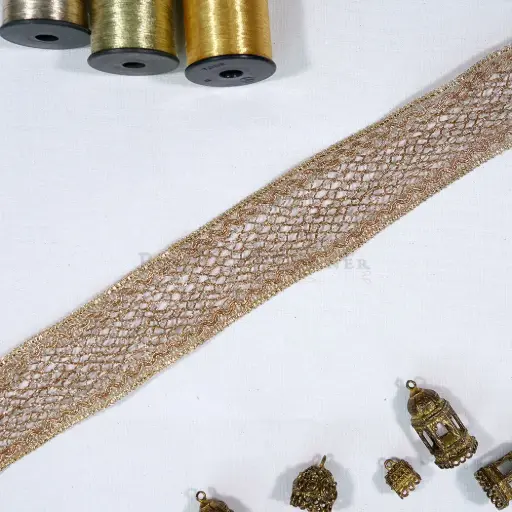 [GOTL830 ROSE GOLD] Fancy Metallic Yarn Gota Lace