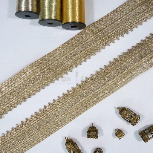 [GOTL832 GOLD] Fancy Metallic Yarn Gota Lace with Sequence Accent