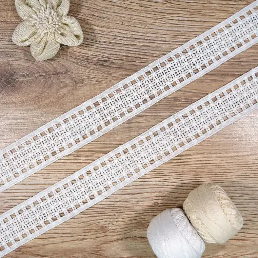 [ALN513 WHITE] Double Side Border Shuttle Lace