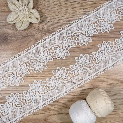 [ALN527 WHITE] Openwork Floral Pattern Shuttle Lace 