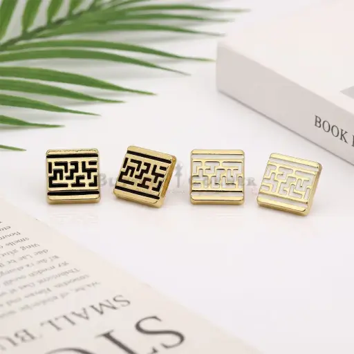 Light Gold Plated Labyrinth Maze Pattern Inlay Square-Shaped Shirt Button