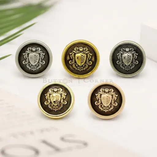 Royal Coat-of-Arms Crest with Crowned Shield Suiting Button 