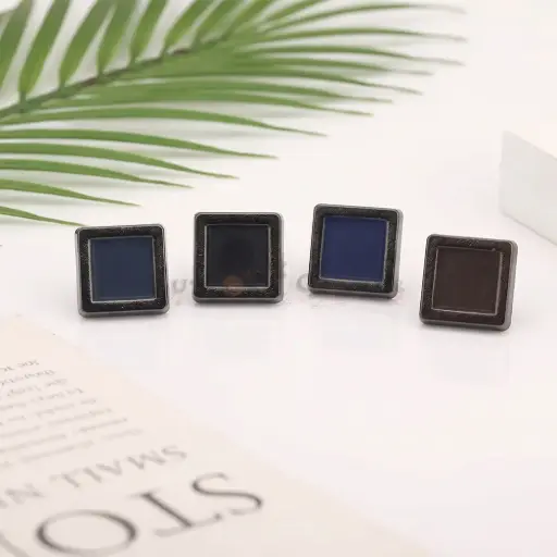 Nontoxic Gun Black Plated Classic Square Frame Design Shirt Button