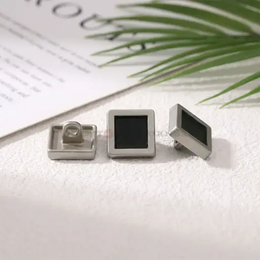 [F10679-10 DRK GREEN PEARL LAT] Pearl Lat Plated Classic Square Frame Design Shirt Button